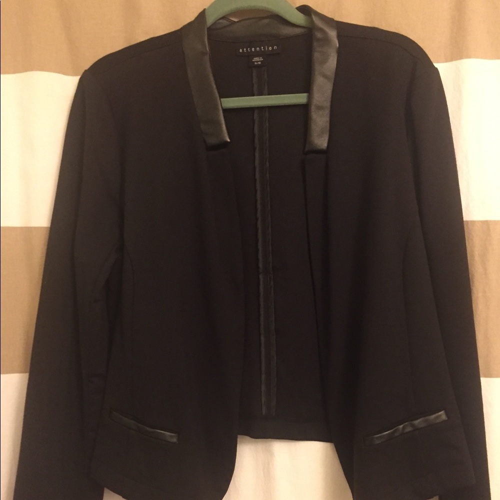 Black suit jacket with faux leather trim